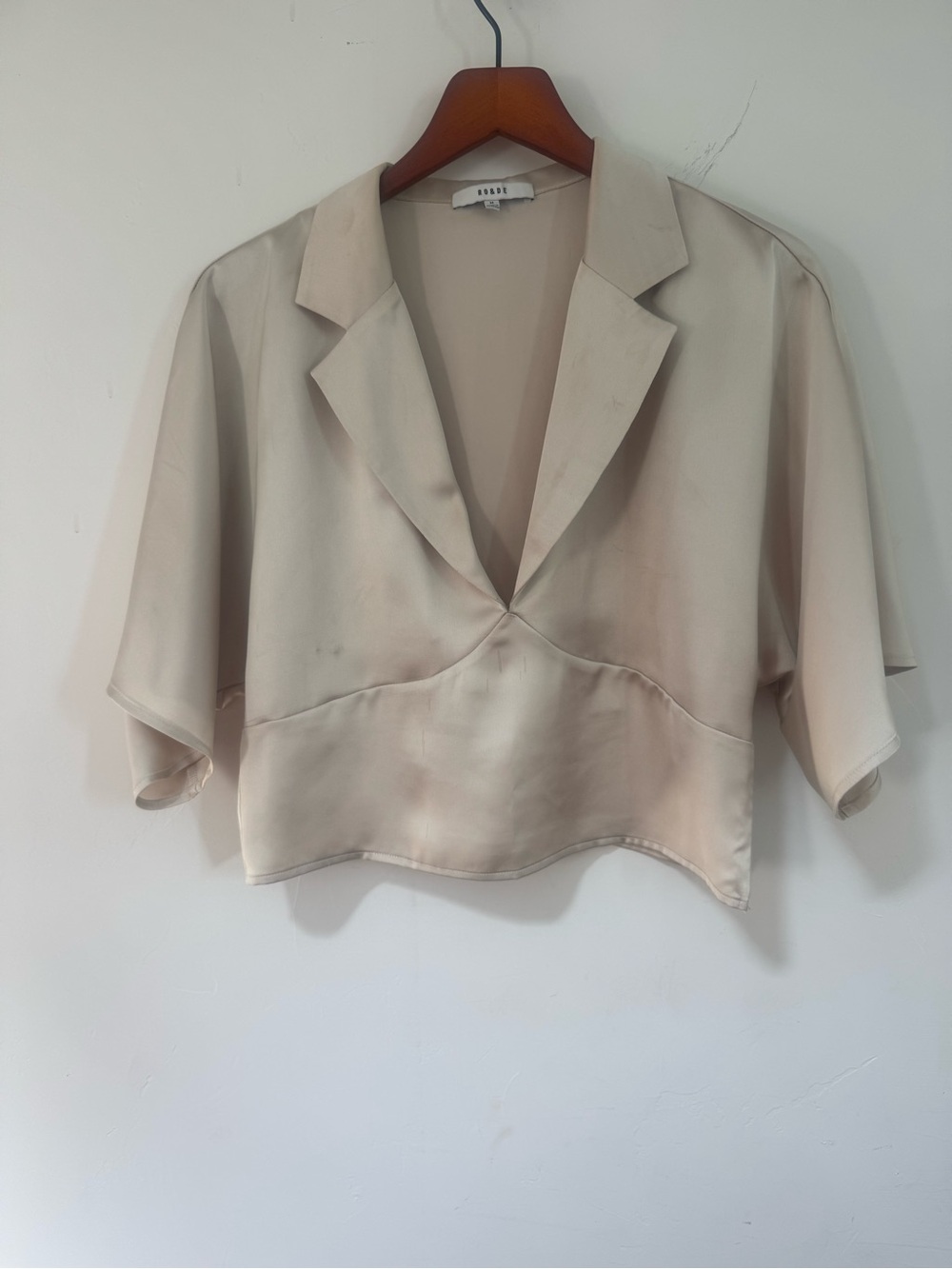 RO&DE Silk-Blend Cream Cropped Blouse
